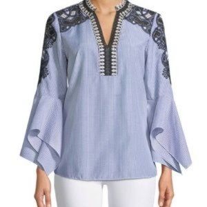 Kobi Halperin Skylyn Lace-Trim Striped Blouse